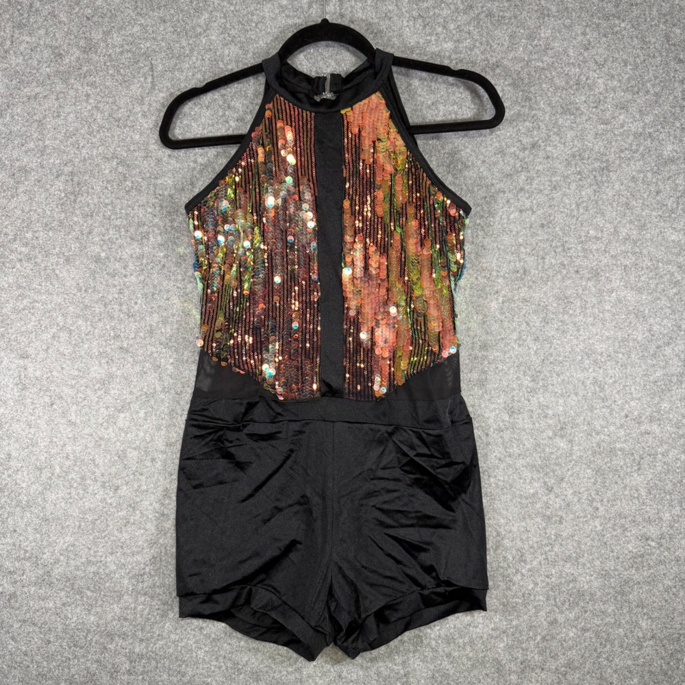 Weissman Performance Romper Womens XLA Black Iridescent Sequin Halter 14757